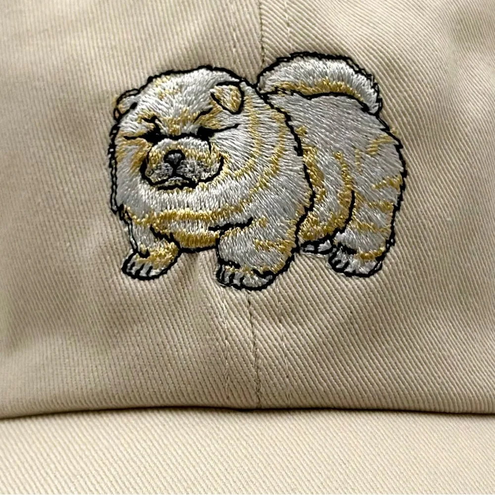Beige Adjustable Baseball Cap Hat with Chow Chow Dog Embroidery for Men & Women - Picture 5 of 8